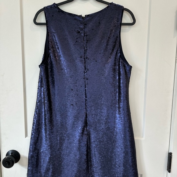 Banana Republic Petites Blue Sequin Sheath Mini Dress V-Neck Cocktail - Picture 5 of 7